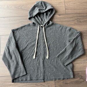 Zara Gray Hooded Knit Top with Cream Drawstrings